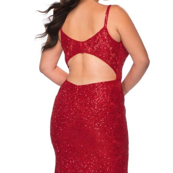 NWT La Femme 29063 Sequin Cut Out Evening Dress Red size 12W - Picture 4 of 6